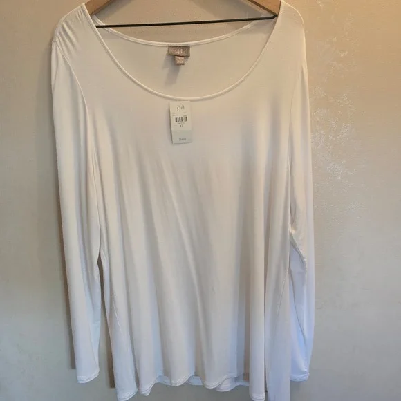 J.Jill White Stretch Long Sleeve Scoop Neck Top Tunic XL - Picture 1 of 5